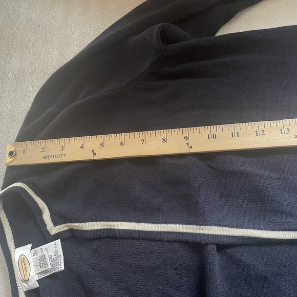 Vintage Y2K Talbots Cardigan Women Large Black Tan Trim Open Front Knit Sweater - Picture 12 of 13